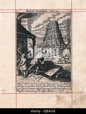 Costruzione della torre di Babele, 1716. Artista: sconosciuto Foto Stock