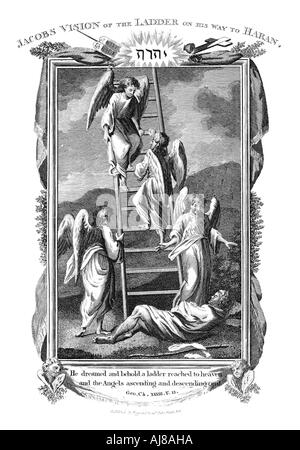 Giacobbe il sogno degli angeli ascendente e discendente la scala verso il cielo, c1808. Artista: sconosciuto Foto Stock