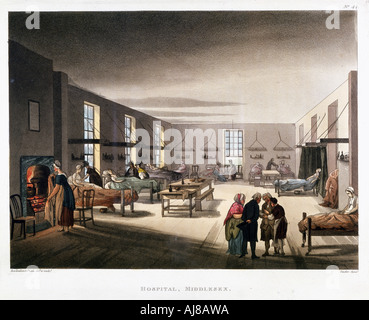 Womens' ward nel Middlesex Hospital di Londra, 1808-1811. Artista: Thomas Rowlandson Foto Stock