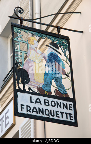 Segno di un ben noto ristorante a Montmartre Parigi Francia Foto Stock