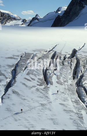 Due alpinisti camminando sul ghiacciaio. Foto Stock