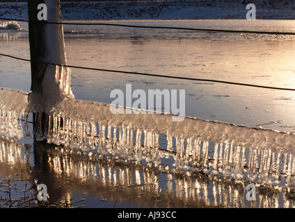 Ghiaccioli sulla sabbia di recinzione Loch Lerwick Shetland Isles Foto Stock