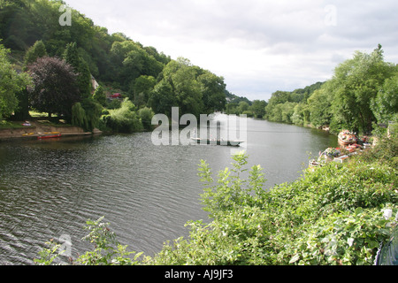 Mano tirata la corda traghetto fiume Wye Symonds Yat Hereford e Worcester Inghilterra Foto Stock