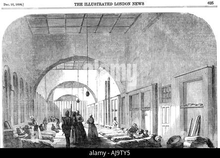 La baracca ospedale di Scutari durante la Guerra di Crimea, 1854. Artista: sconosciuto Foto Stock