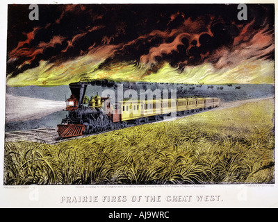 "Prairie incendi del grande West', USA, 1871. Artista: Currier e Ives Foto Stock
