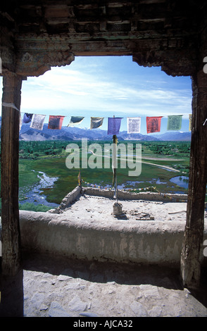 Vista da Shey Gompa monastero vicino a Leh Ladakh dello Stato del Jammu e Kashmir Foto Stock