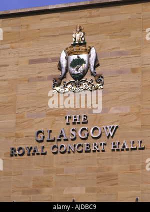 dh Glasgow Royal Concert Hall BUCHANAN STREET GLASGOW City Coat di armi su muro di costruzione concerto scozia segno logo Foto Stock