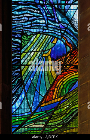 Norman Nicholson memorial finestra (dettaglio). Chiesa di San Giorgio, Millom, Cumbria, Inghilterra, Regno Unito, Europa. Foto Stock