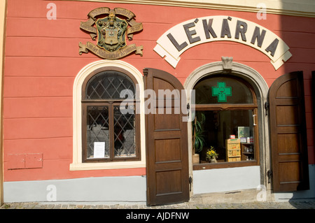 Farmacia in Ceske Krumlov, Boemia Meridionale, ceco Foto Stock