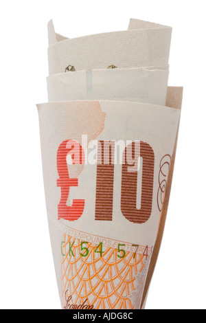 Rotolo di British dieci pound note Foto Stock