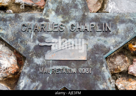 Brass star, commemorazione, Sir Charles Spencer Chaplin, KBE, attore comico inglese, Brass star, commemorazione, Sir Charles Spencer Chaplin, KBE, inglese Foto Stock