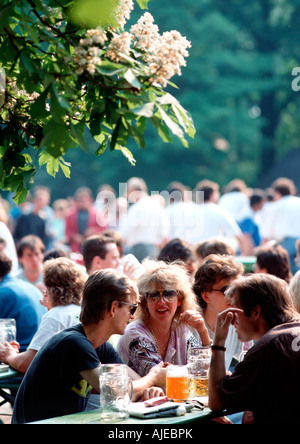 EU DE Germania Baviera Monaco di Baviera bavarese giardino della birra presso il ristorante cinese Pagada Englischer Garten Foto Stock