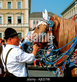 Ue DEU Bavaria Monaco di Baviera La October Fest a Monaco di Baviera Grand Entry dei birrai decorate carthorse n. MR Foto Stock