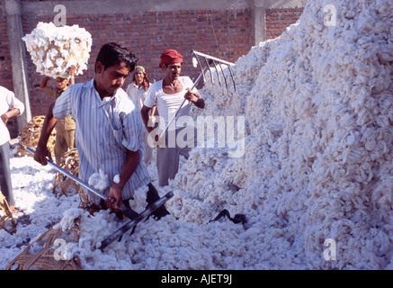 I lavoratori in cotone mill, Gujarat, India Foto Stock