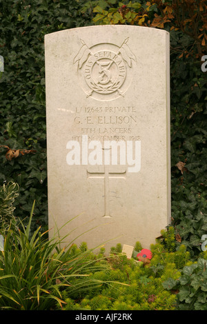 Tomba di George privato Edwin Ellison St Symphorien Cimitero Mons Belgio Foto Stock