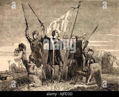 Columbus prendendo possesso. Cristoforo Colombo, 1451-1506. Italian explorer e scopritore di America. Foto Stock