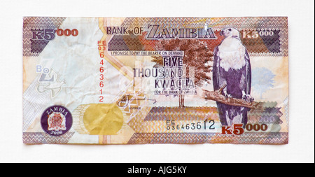 Zambia Kwacha 5000 nota banca Foto Stock
