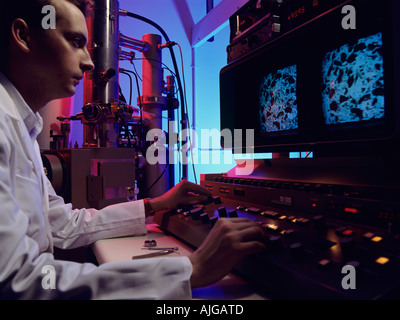 Scienziato operativo microscopio a elettroni in UK Research Laboratory Foto Stock