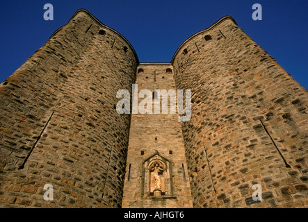 Porta Narbonense, Porte Narbonnaise, fortezza militare, Cataro guerre crociate albigese, La Cite, città di Carcassonne, Languedoc-Roussillon, Francia Foto Stock