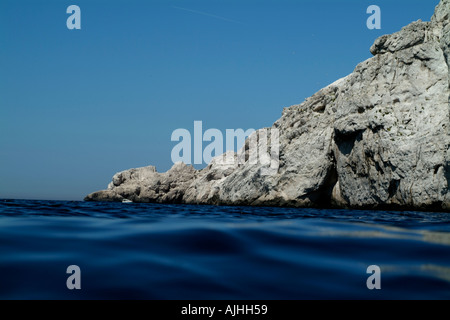 Francia Marseille Riou Isola Imperial Du Milieu scogliere calcaree in superficie Foto Stock