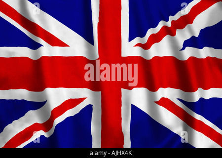 Union Jack flag ondeggiano illustrazione. Bandiera nazionale del Regno Unito Foto Stock
