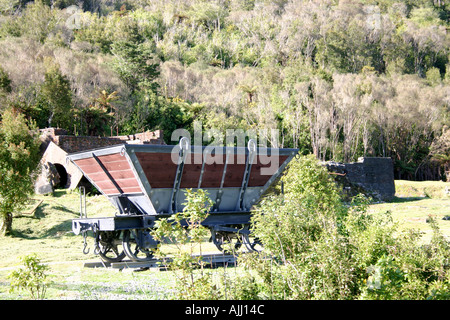 Carrello di carbone a Brunner miniera di carbone di Isola del Sud della Nuova Zelanda Foto Stock