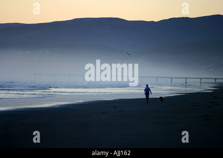 Alba a New Brighton Beach Christchurch Isola del Sud della Nuova Zelanda Foto Stock