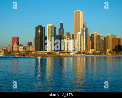 Skyline, Sears Tower Vista dal Navy Pier Foto Stock