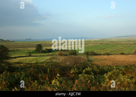 Attraverso i campi di Isola di Doagh Donegal dalla periferia Ballyliffen, Inishowen, Irlanda Foto Stock