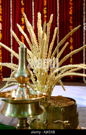 Un decorato di scena per un indù matrimonio cerimonia Foto Stock