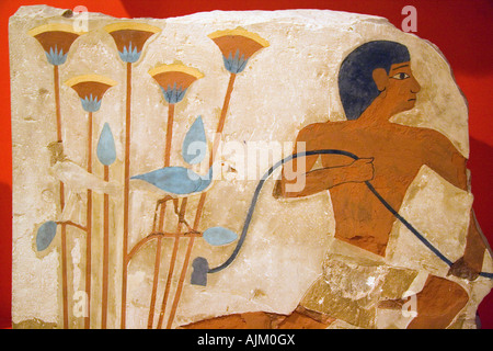 Frammento di parete egiziano pittura- Ashmolean Museum di Oxford Foto Stock