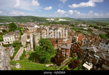 East Sussex Lewes vista di South Downs da Lewes Castle merlature Foto Stock