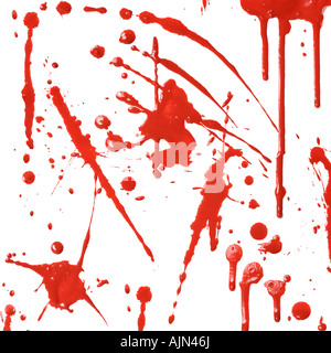 La vernice rossa cola su tela bianca su sfondo Foto Stock