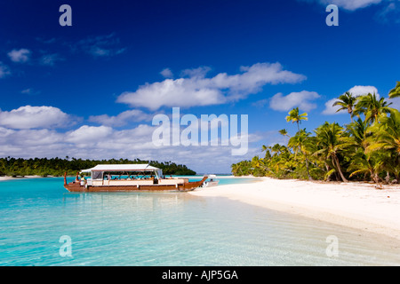 Laguna Aitutaki, Isole Cook, barca a un piede Isola Foto Stock