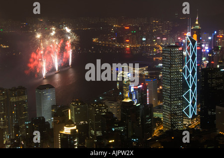 Cina Hong Kong i fuochi d'artificio in porto Victoria Foto Stock