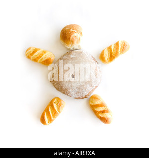 Composizione di differenti tipi di pane formando una tartaruga Foto Stock