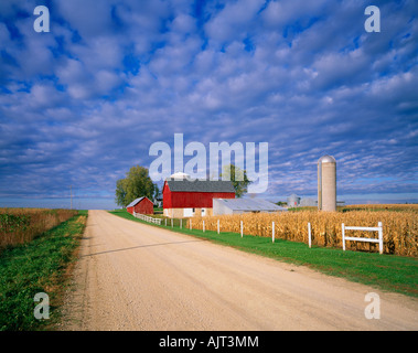 Strada di campagna e la Fattoria Minnesota USA Foto Stock