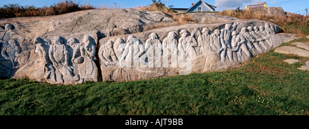 Peggy 's Cove, Fisherman's Memorial scolpiti in pietra, Nova Scotia, Canada Foto Stock