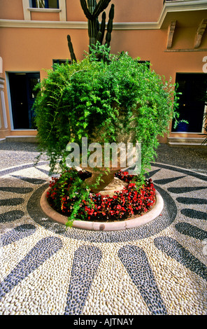 Piccolo giardino attraente cortile in un hotel a Khania Creta Grecia Mediterraneo UE Foto Stock