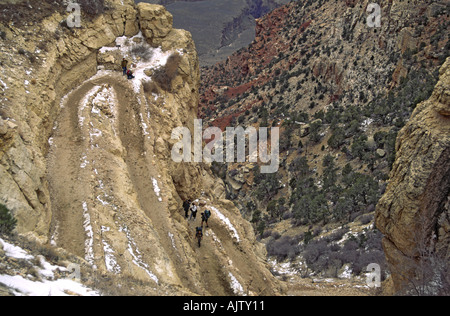 Guardando verso il basso il Bright Angel Trail in inverno, Grand Canyon Parco Nat, Arizona, Stati Uniti d'America Foto Stock