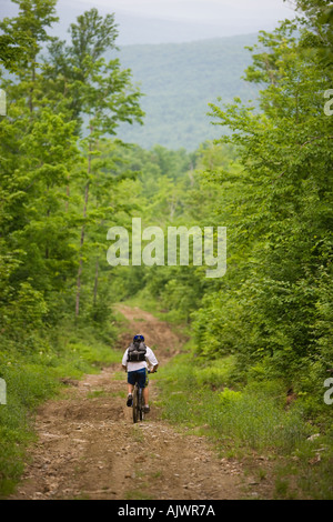 Mountain bike su una strada di registrazione di Granby Vermont infermiera vicino Mountain Nordest unito Foto Stock