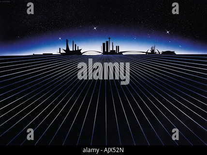 Illustrazione illustrazione della città futuristica, Foto Stock