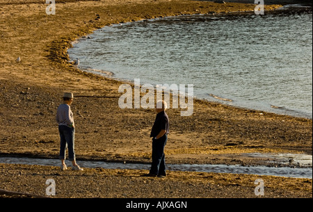 I visitatori a chattare su Pokeshaw beach, Pokeshaw NB Foto Stock