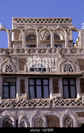 Edificio in Sanaa capitale dello Yemen Foto Stock