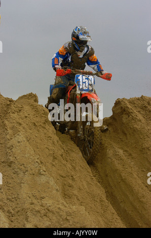 Una sabbia-incrostati di pilota al Weston Beach Race,Somerset, Inghilterra. Regno Unito Foto Stock