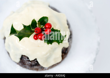 Traditional Christmas pudding al brandy Crema di latte Foto Stock