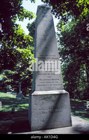 Una vista Thomas Jefferson s grave per motivi di Monticello la casa di Thomas Jefferson terzo presidente degli Stati Uniti Foto Stock