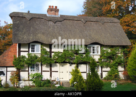 Cottage con il tetto di paglia, Lymington, Hampshire, Inghilterra, Regno Unito Foto Stock