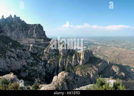 Vista del monastero dal Mirador de Sant Miquel, Montserrat, Catalunya, Spagna Foto Stock