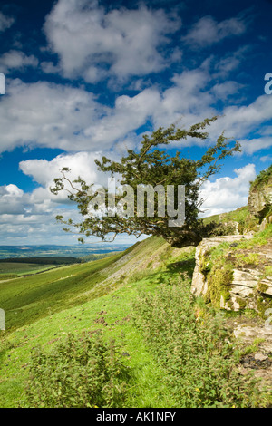 Vista di Wye Valley verso Hay on Wye da sotto il fieno Bluff Foto Stock